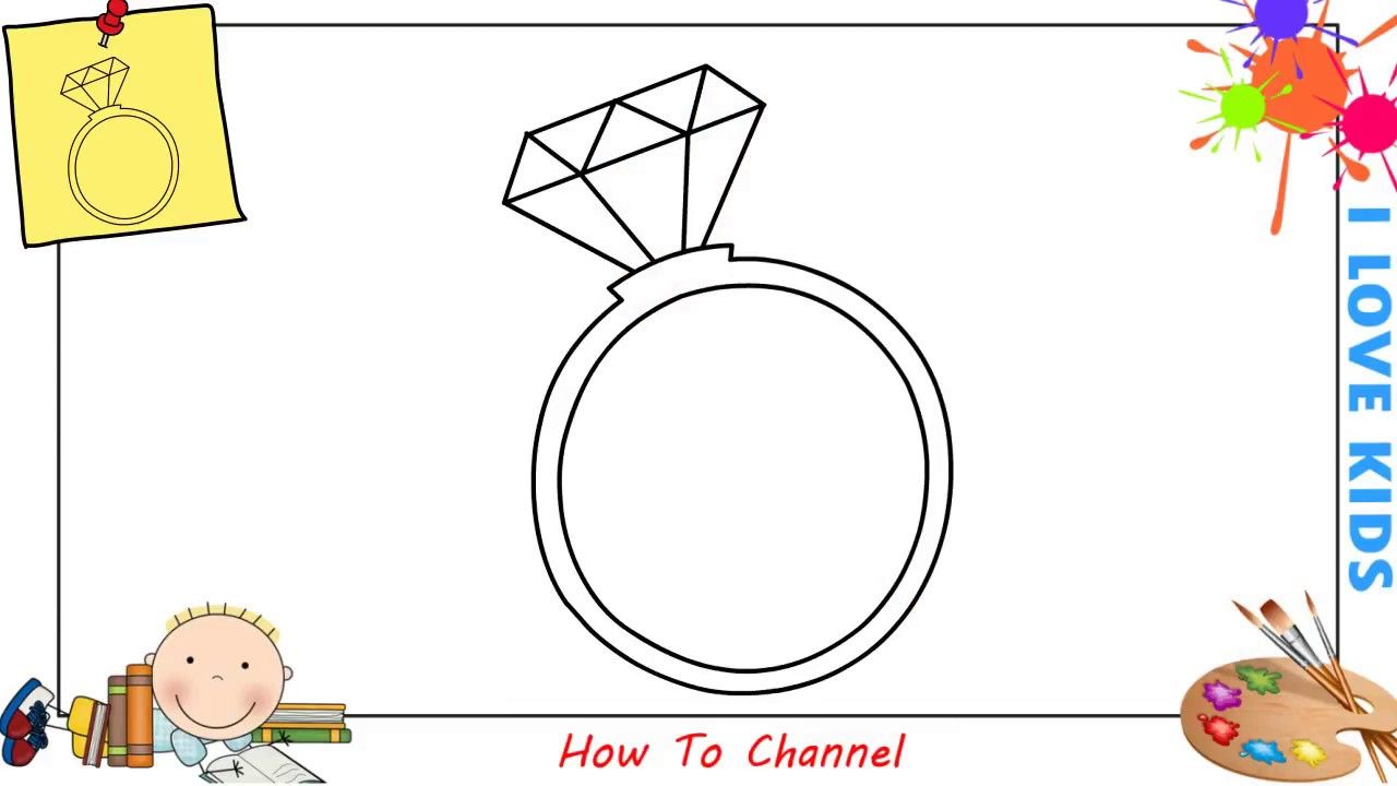 How to draw a diamond ring EASY step by step for kids, beginners