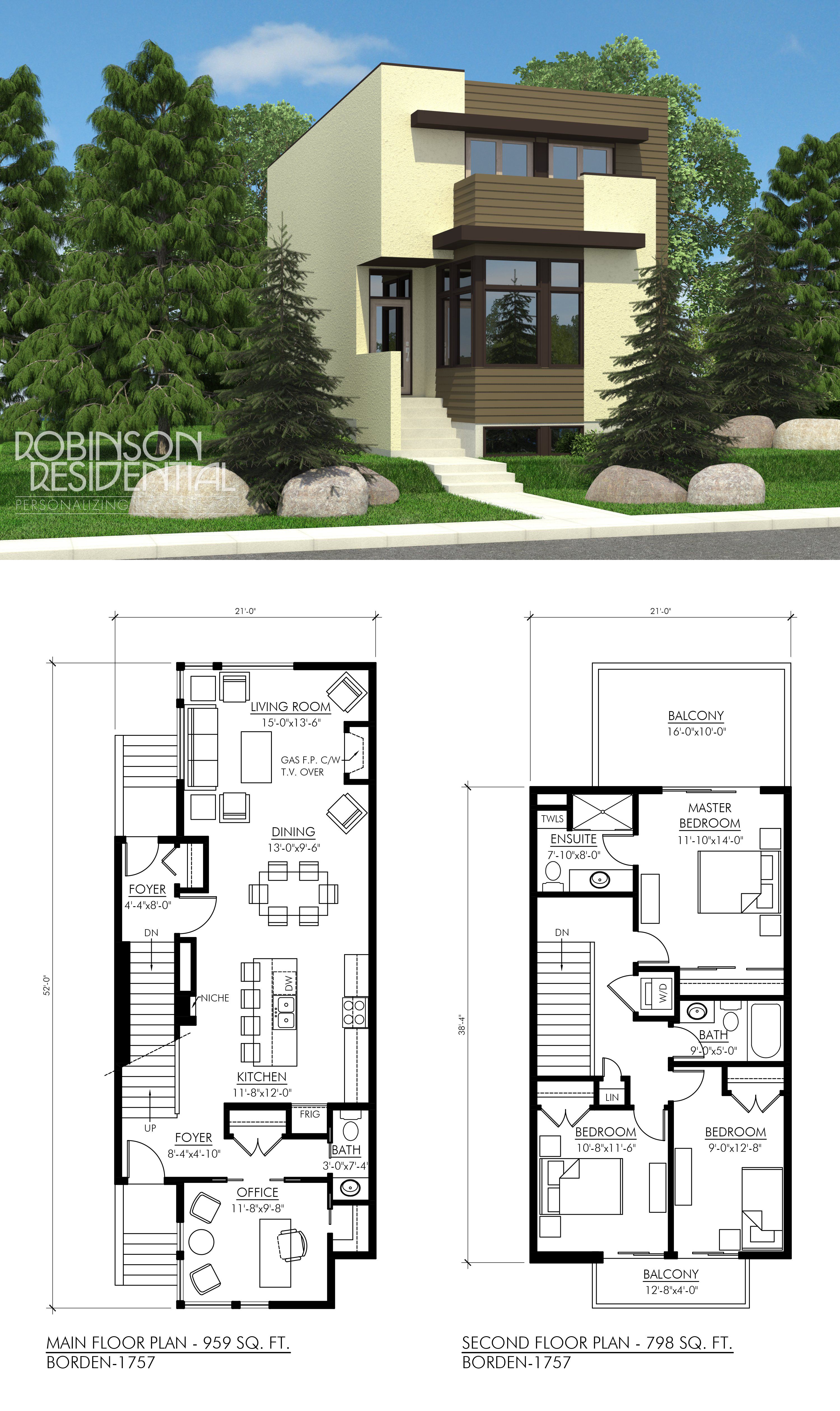 Contemporary Borden1757 Robinson Plans Narrow house plans, Narrow