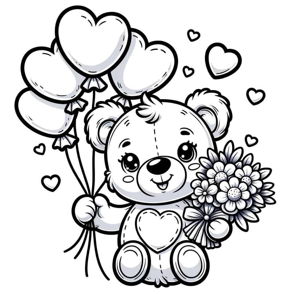 Printable valentine s day coloring pages set of 5 teddy bear designs ...