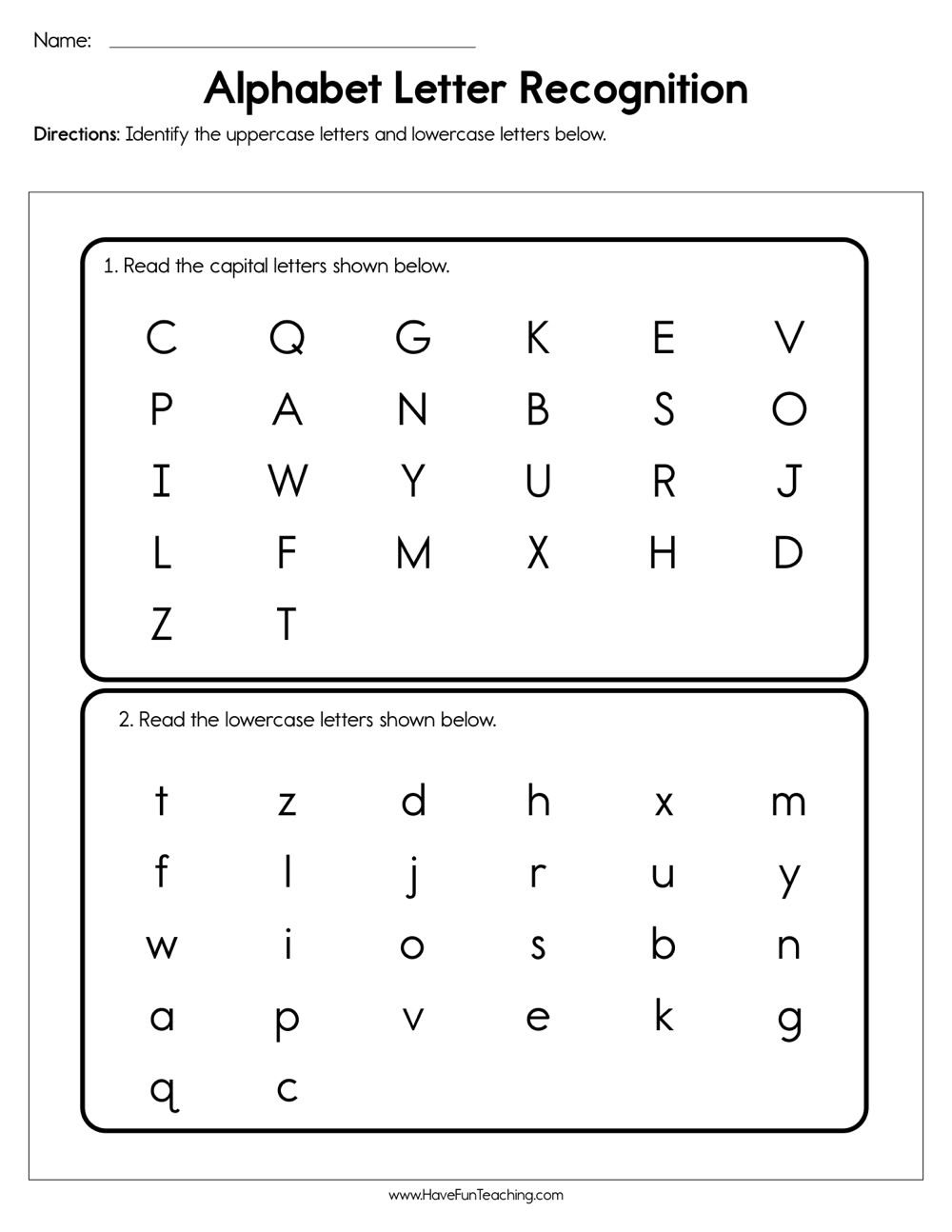 Letter Recognition Printable Sheets