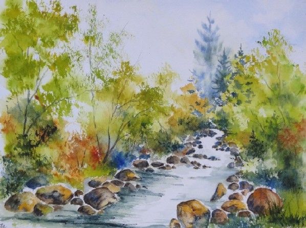 Watercolor Canvas, Watercolor Landscape, Art En Ligne, Art Original ...