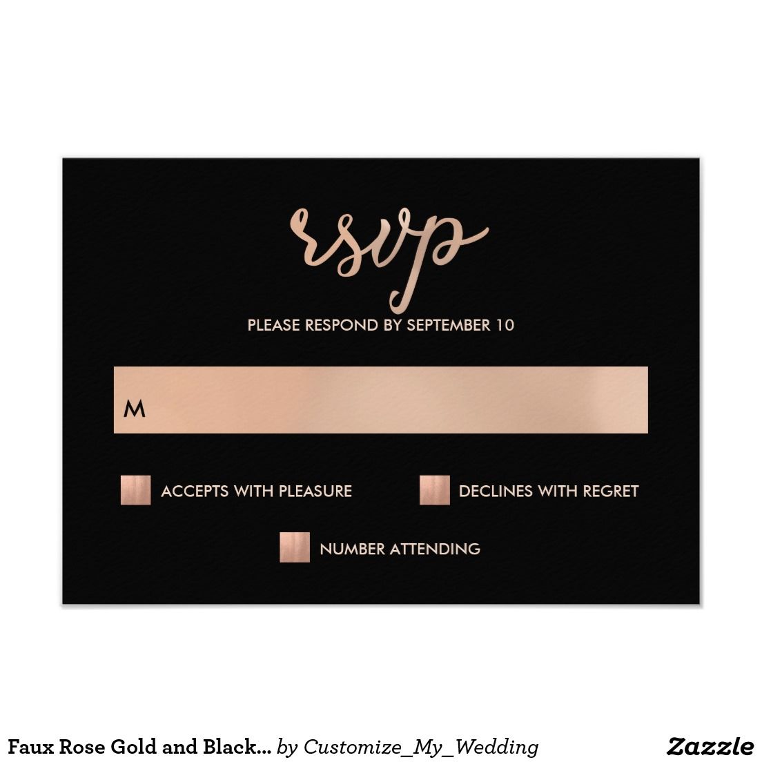 Faux Rose Gold and Black Bokeh Heart Wedding RSVP | Zazzle