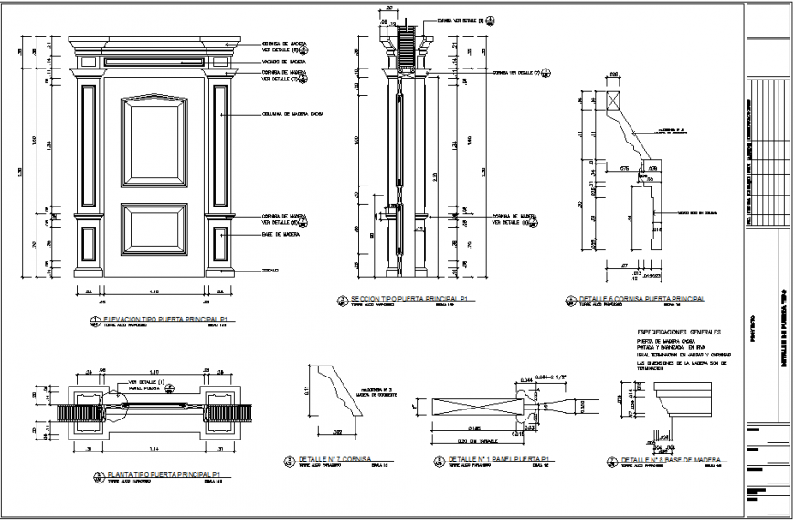 Traditional wooden main door detail drawing in dwg AutoCAD file. Front ...