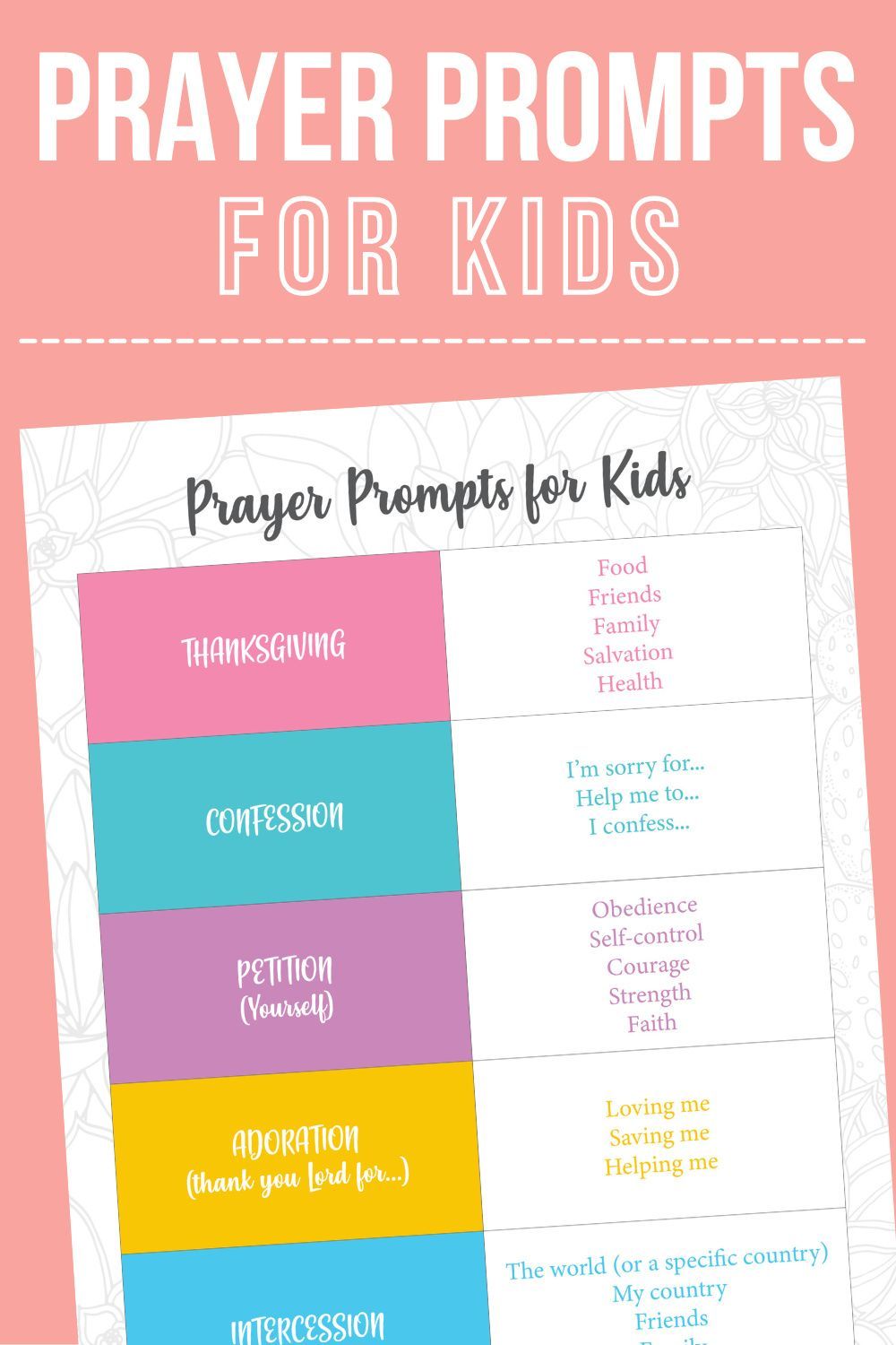 Prayer Prompts for Kids - My Printable Faith | Prayers for children ...