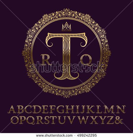 Wavy patterned gold letters with initial monogram. Elegant font for ... image.