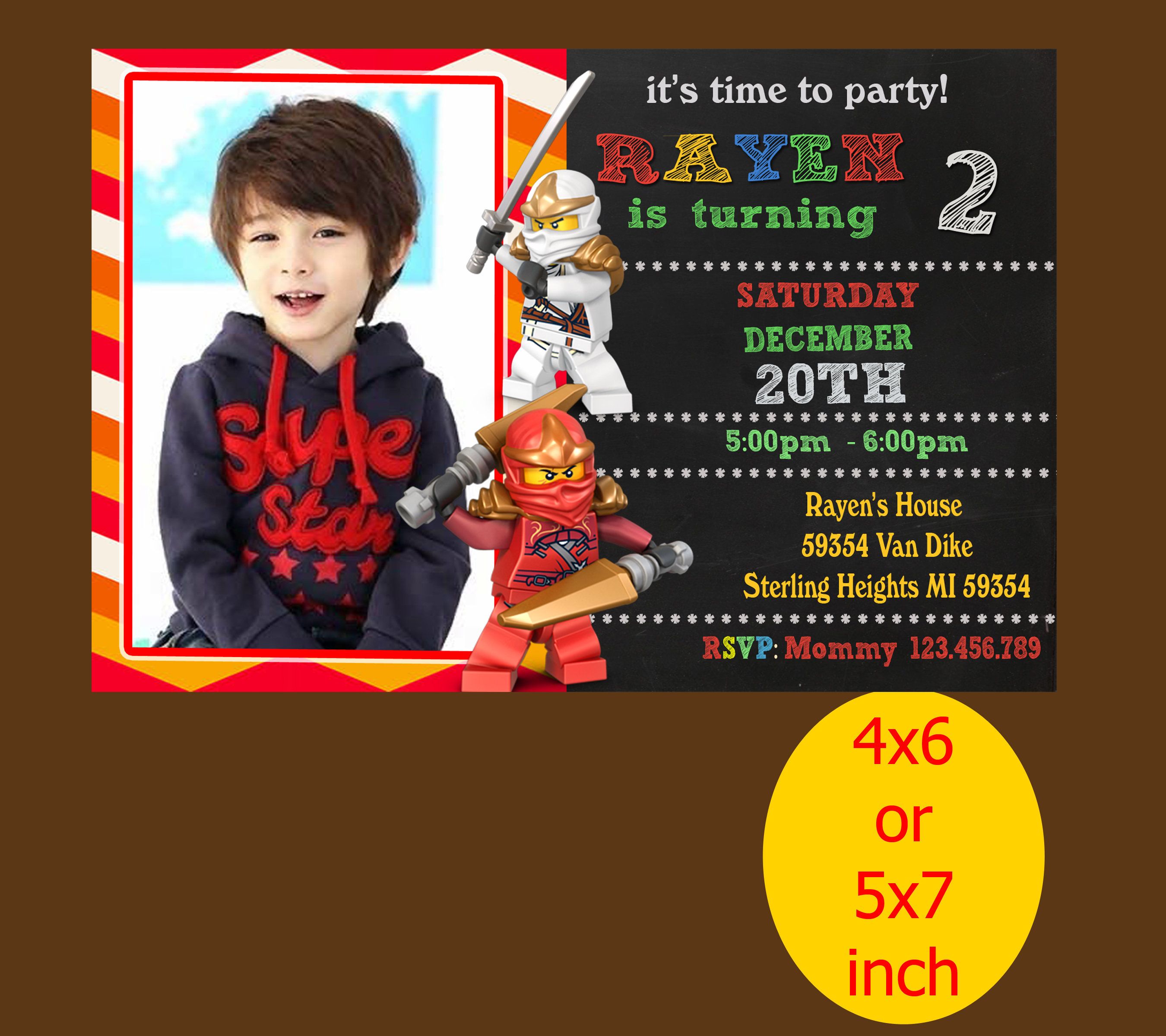 Ninjago Birthday Invitation, Ninjago Invitation, Ninjago Birthday ...