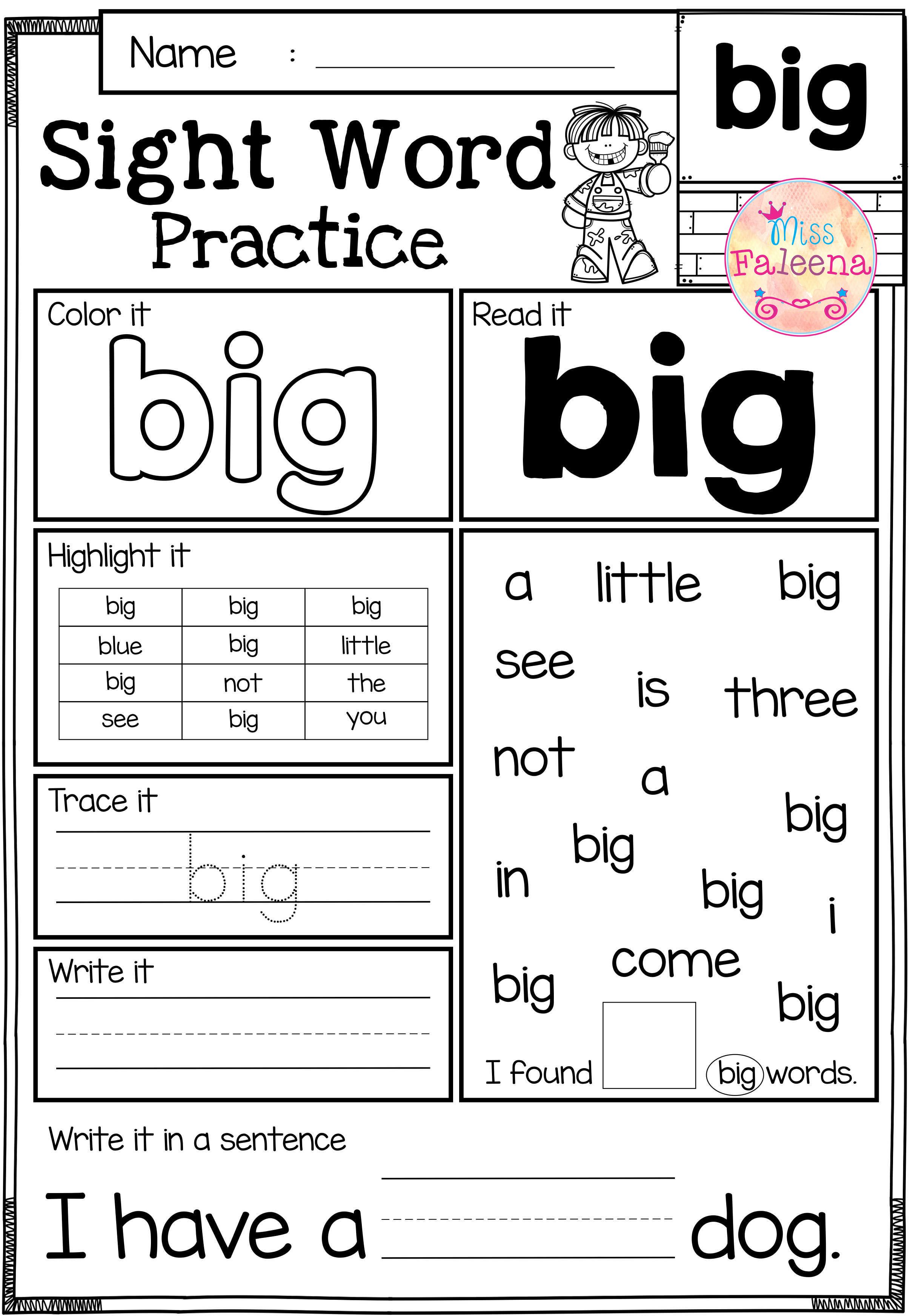 Free printable sight words worksheets kindergarten - goodsjes