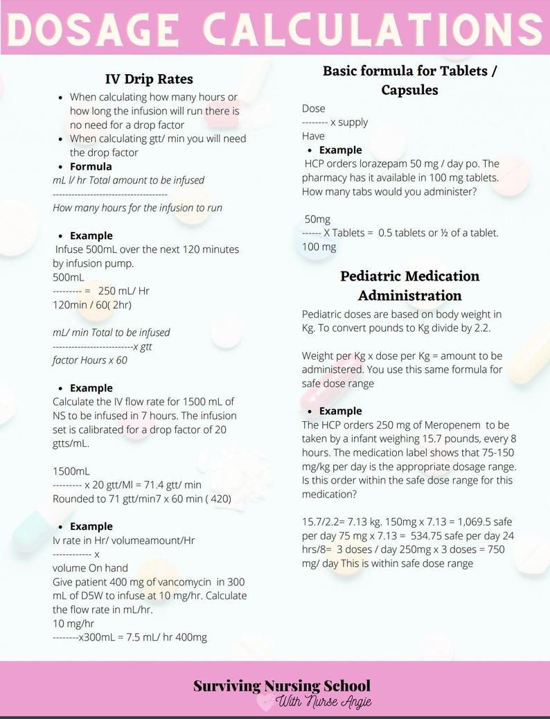 Printable Nursing Dosage Calculations Cheat Sheet