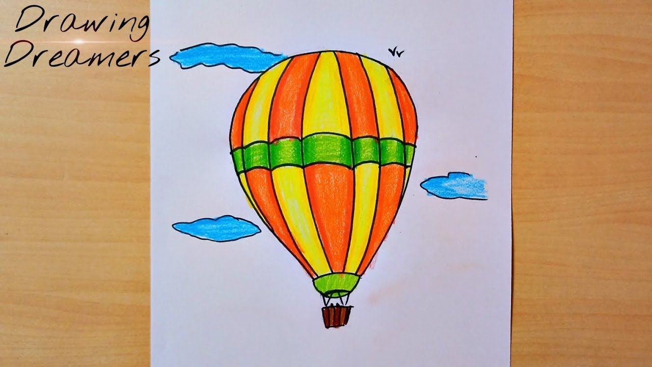 How to Draw Hot Air Balloon || Color Drawing