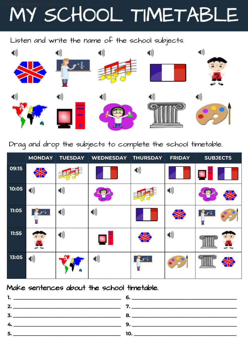 School subjects interactive and downloadable worksheet. You can do the ...