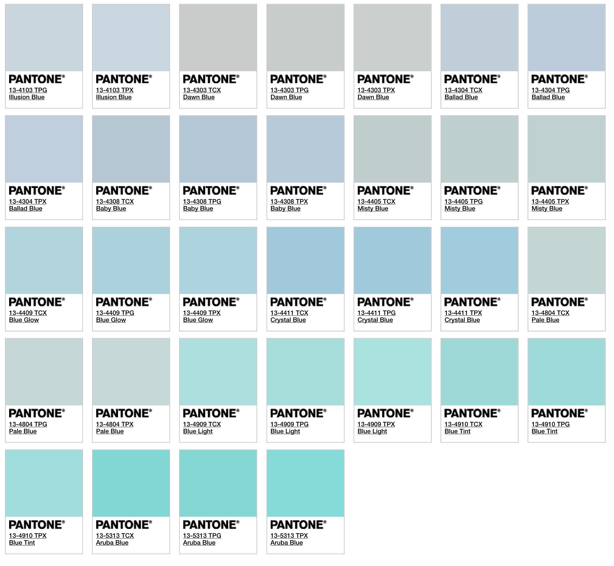 Pantone Color Chart Blue