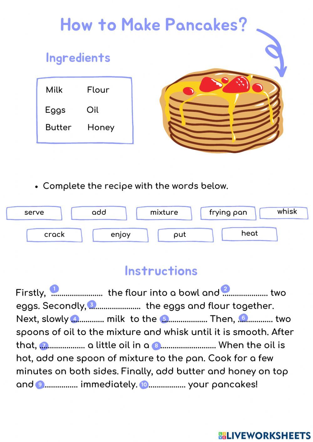 Recipe online worksheet for Grade 8 | Speaking activities english ...