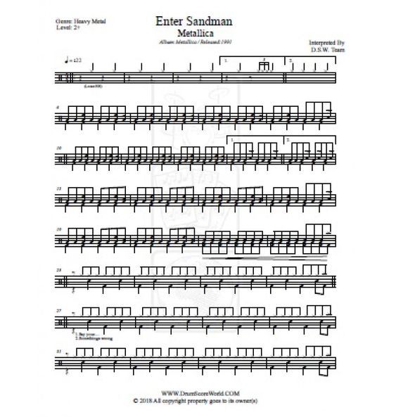 Drum Sheet Music, Drums Sheet, Drum Notes, Enter Sandman, Transcription ...