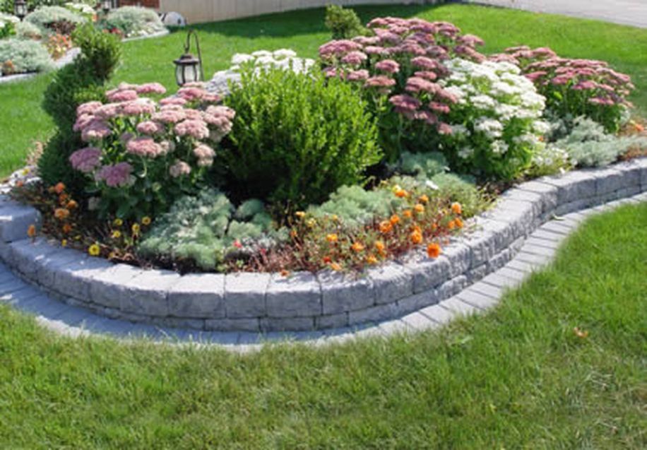 Beautiful Raised Flower Bed Stone Border (32) Front yard landscaping