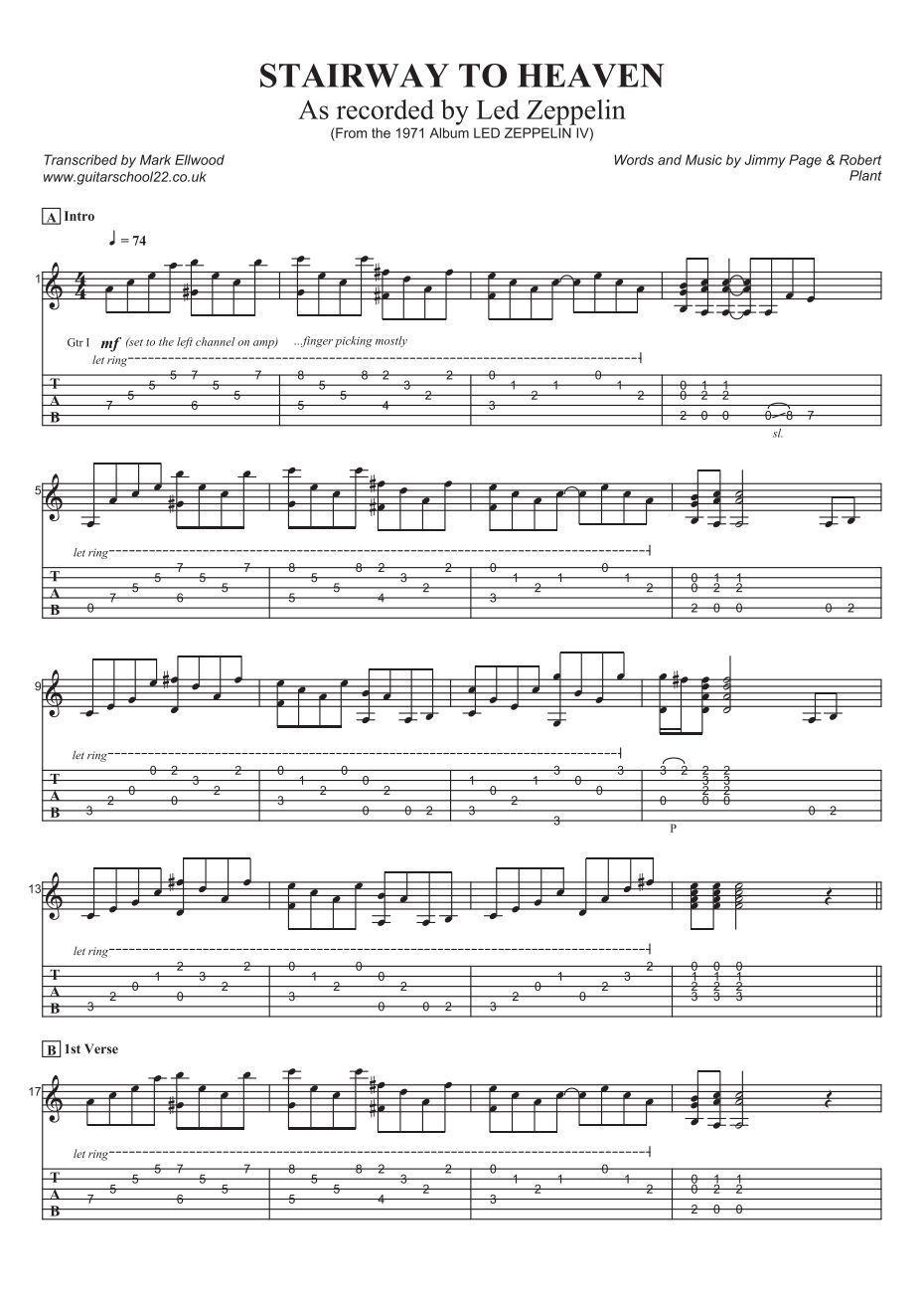 stairway to heaven (Guitar Tab) - Guitar School | Guitar lessons songs ...