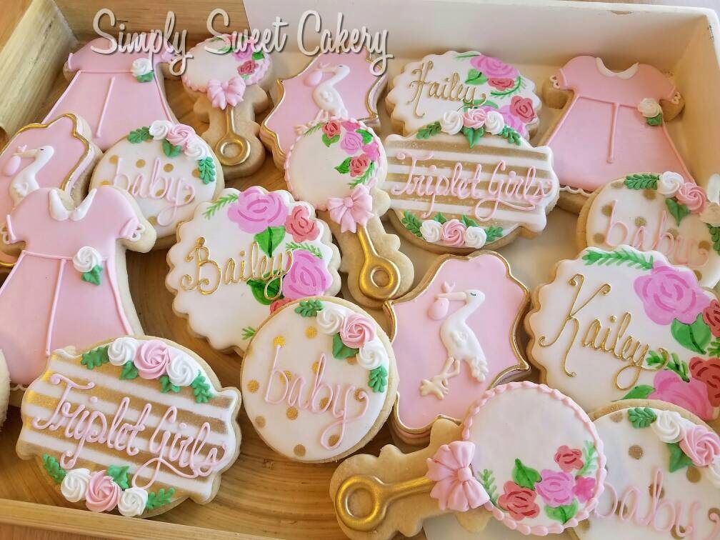 Floral Stork Baby Shower Cookies/baby/flowers/storks 36 Cookies - Etsy