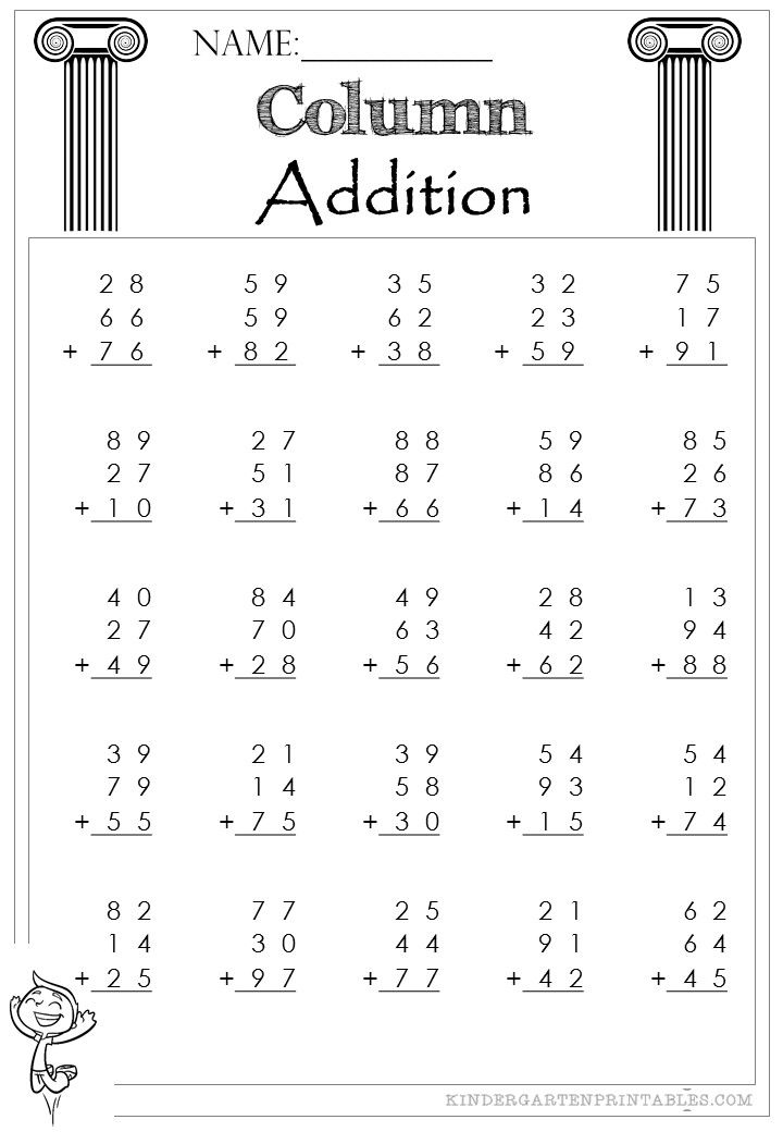 Two Digit Column Addition 3 addends Worksheet Column Addition 2 Digit 3 ...