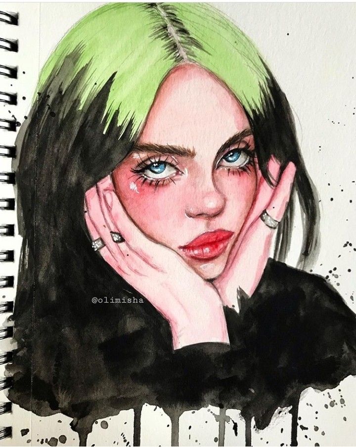 Billie Eilish Green Hair Drawing