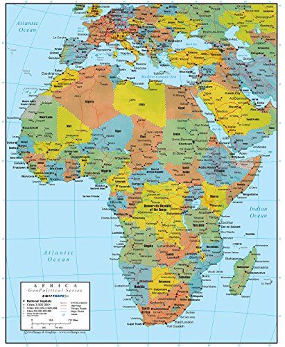 Africa Wall Map GeoPolitical Edition by Swiftmaps (18x22 Laminated ...