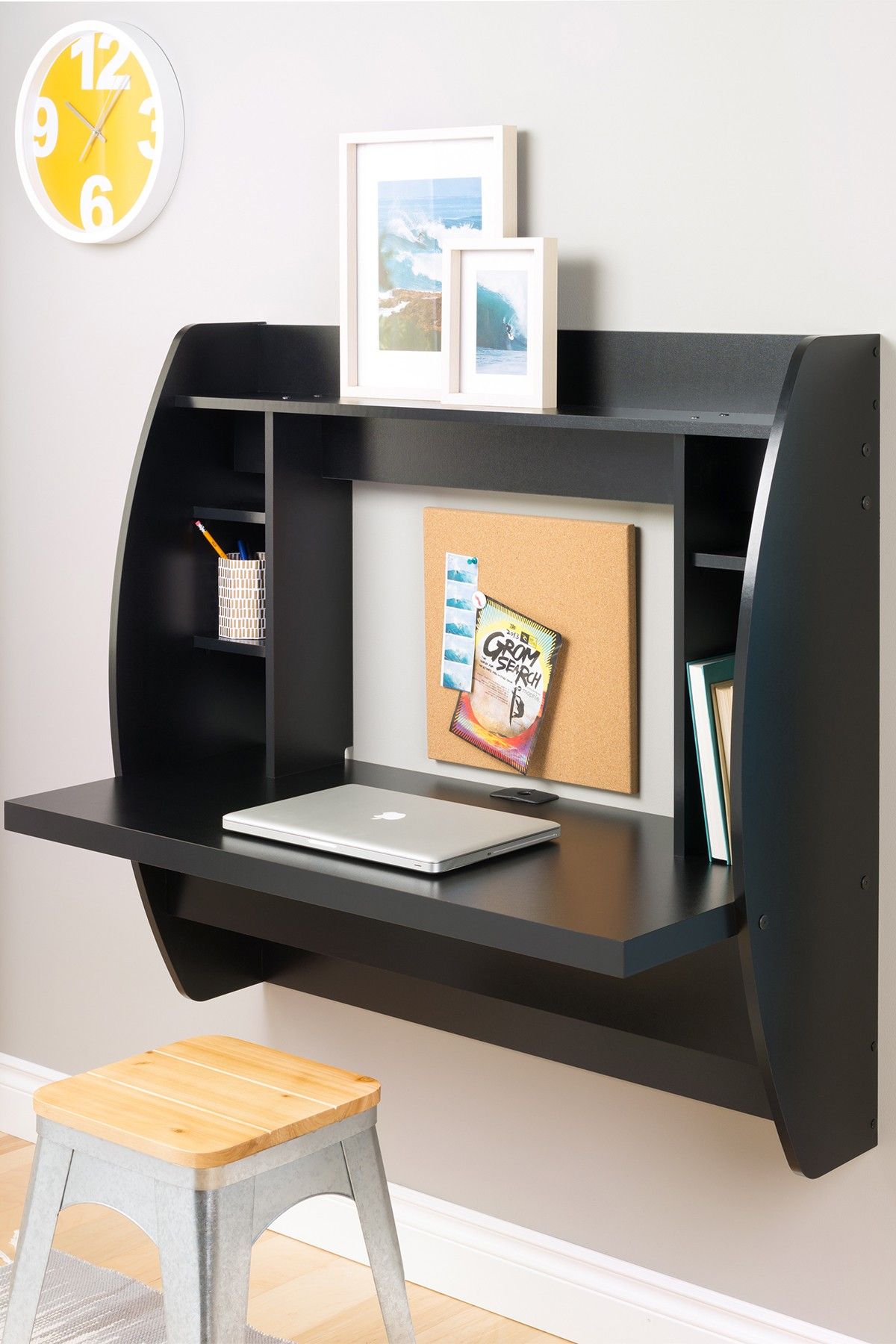 Space Saver Storage Wall Mount Desk Black floating desk, Floating