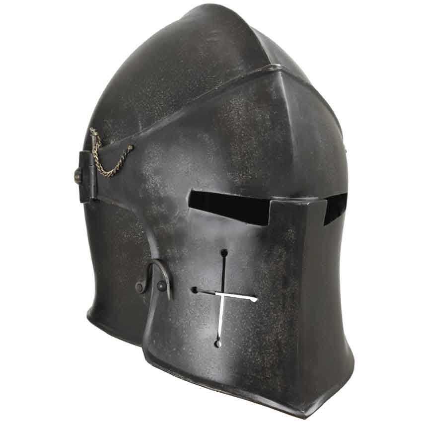 Epic Dark Visored Barbuta Helmet - Medieval Collectibles | Helmet armor ...