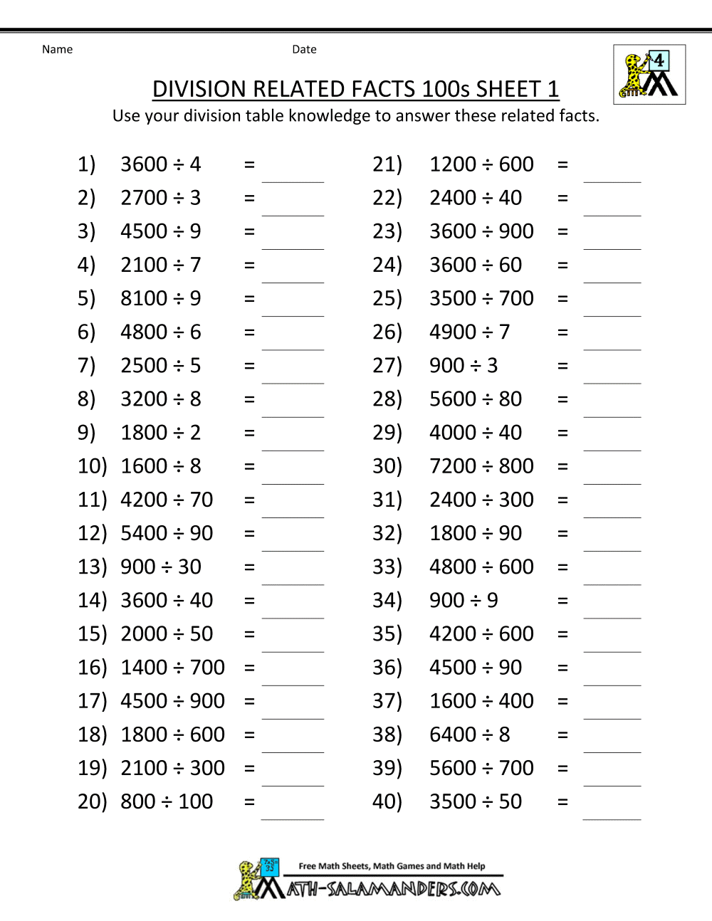 division worksheets 100 problems - Google Search Multiplication And ...