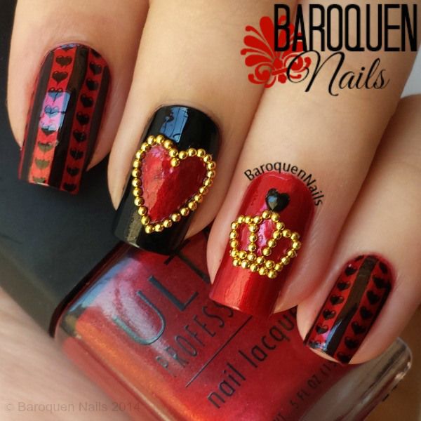 Alice In Wonderland Nail Art The Queen Of Hearts Heart Nails Alice In Wonderland Nails Queen Nails