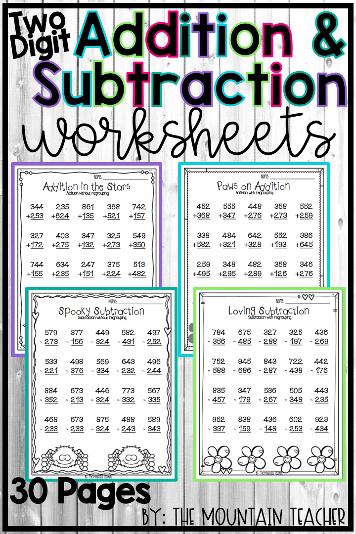 Two Digit Addition and Subtraction Practice With and Without Reg… in ...