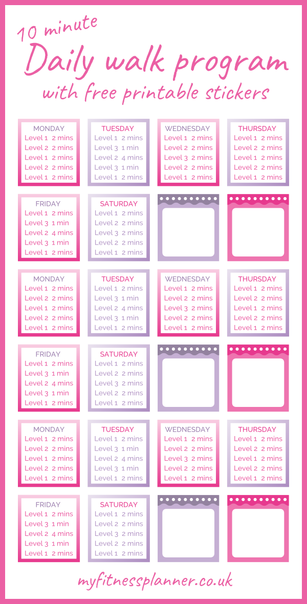 Free Printable Walking Schedule