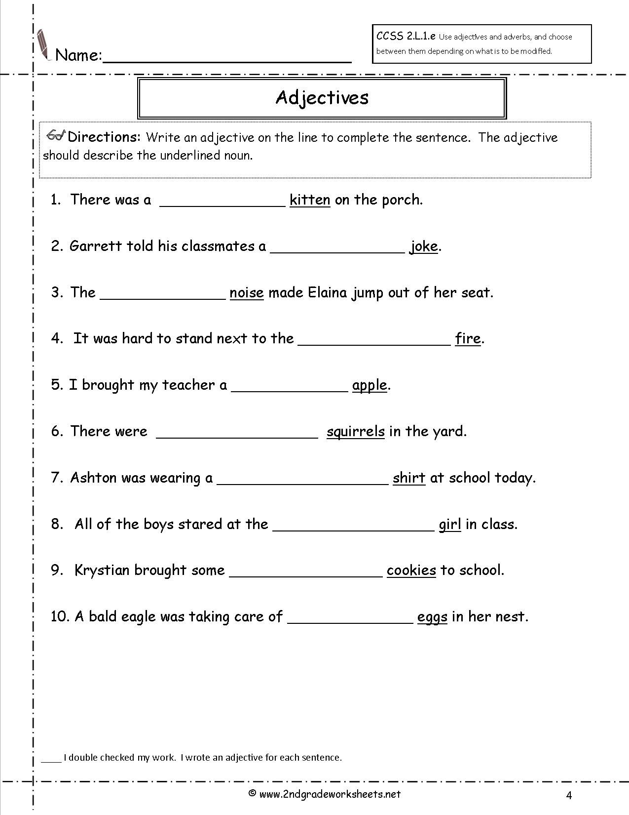 4th Grade Ordering Adjectives Worksheet