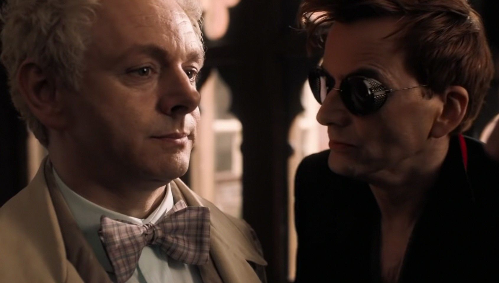 David Tennant as Crowley and Michael Sheen as Aziraphale in Good Omens ...