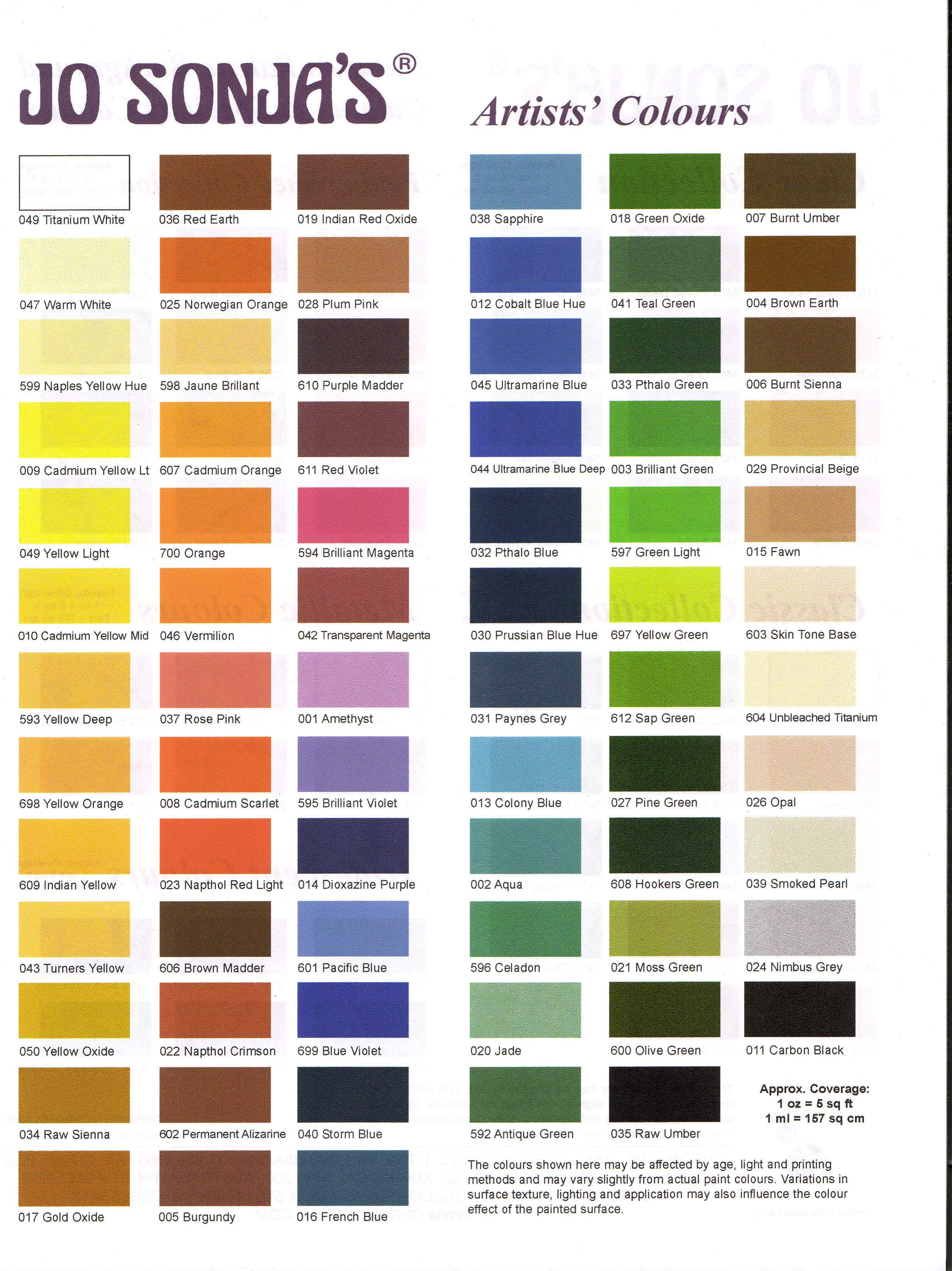 Folk Art Paints Color Chart