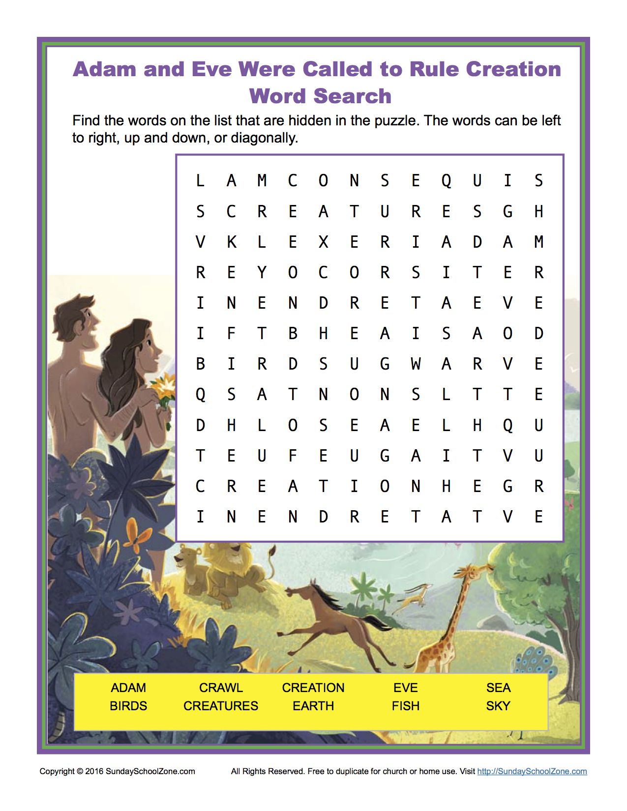 Adam and Eve Were Called to Rule Creation Word Search | Childrens bible ...