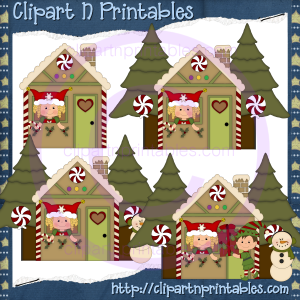 Christmas Elves Girls Houses 2 | Christmas clipart, Christmas elf, Girl ...