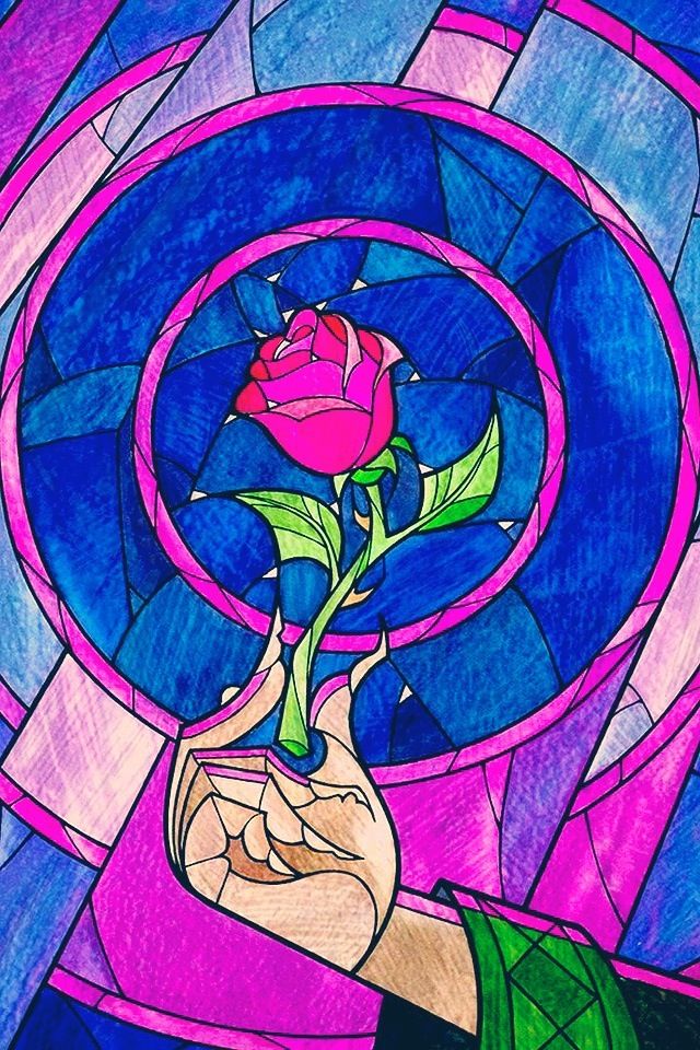 Beauty & The Beast stained glass rose | 화면 배경 잠금, 디즈니랜드, 디즈니