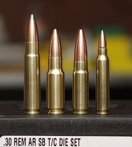 Left to Right: 35 Remington, 35 RAR, 358 ARk, 5.56 _ can the 458 socom ...