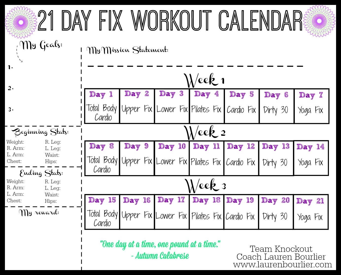 21 Day Fix workout calendar Lauren Bourlier 21 day fix workouts, 21 day fix schedule