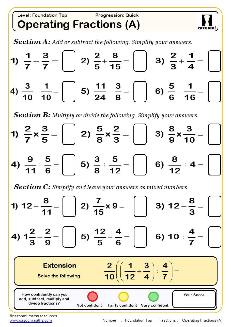 Operations With Fractions Worksheets