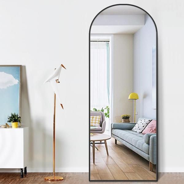 65 in. x 22 in. Modern Arched Shape Framed Black Standing Mirror Full ...