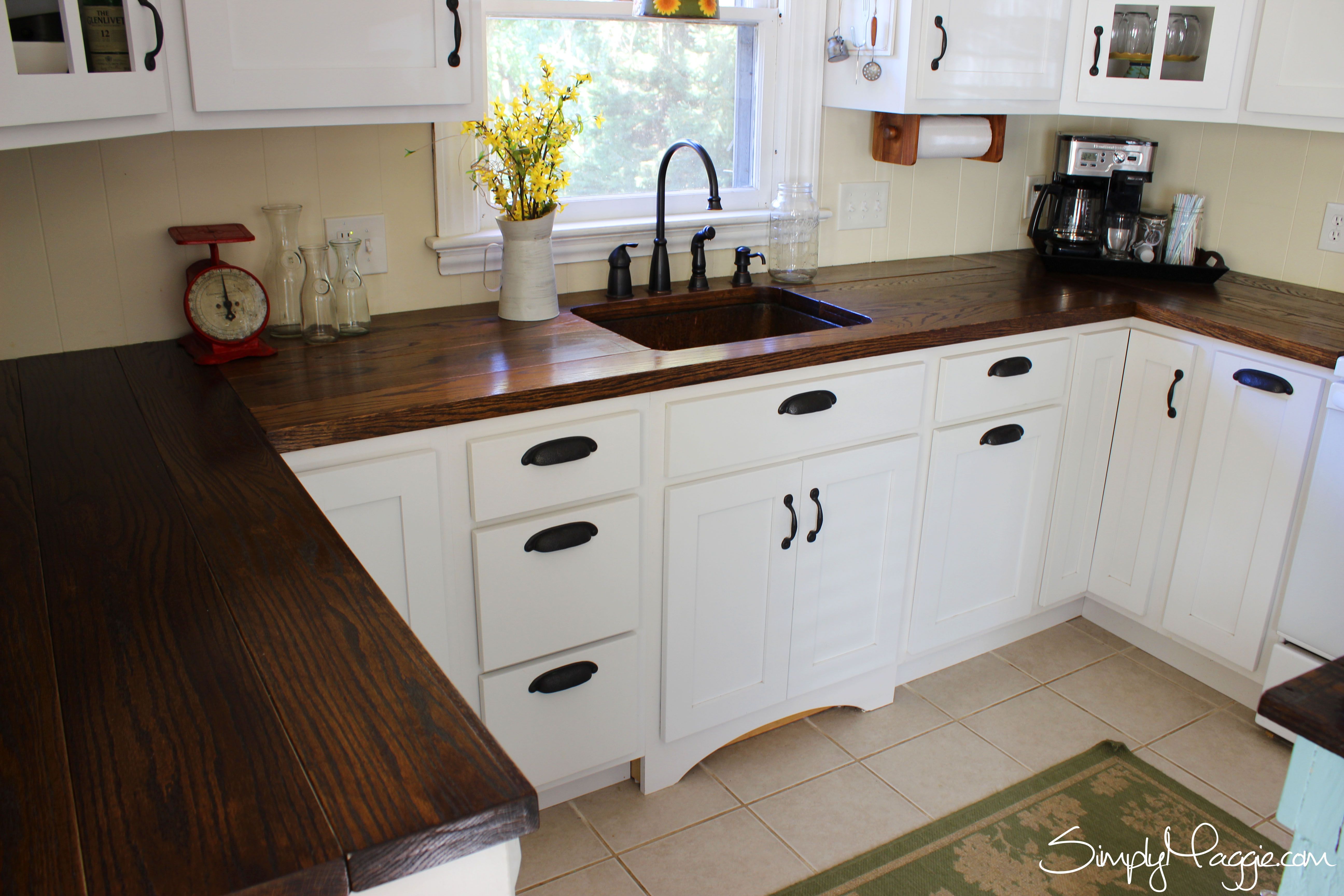 DIY Wide Plank Butcher Block Counter Tops Wooden countertops kitchen