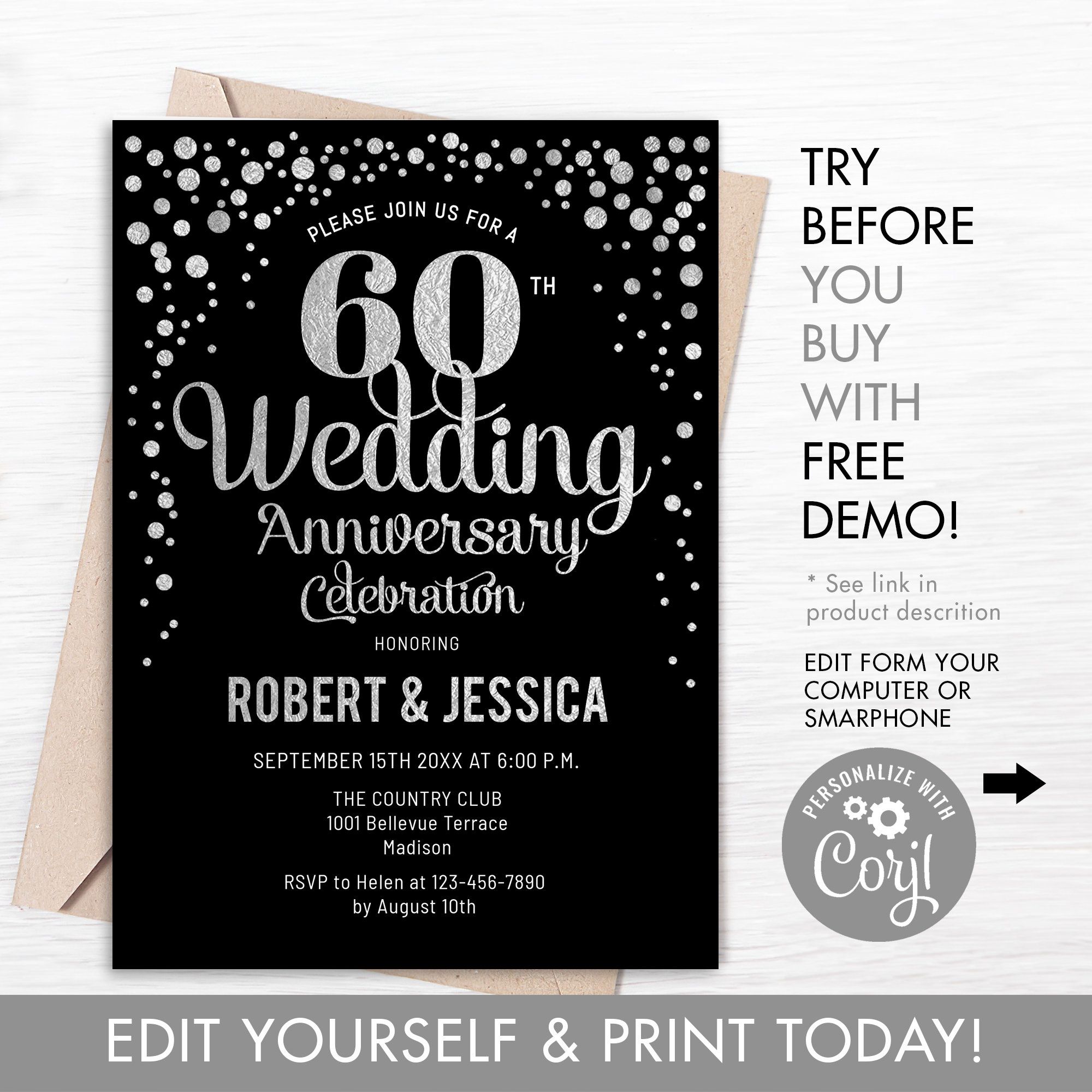 60Th Anniversary Invitations Templates