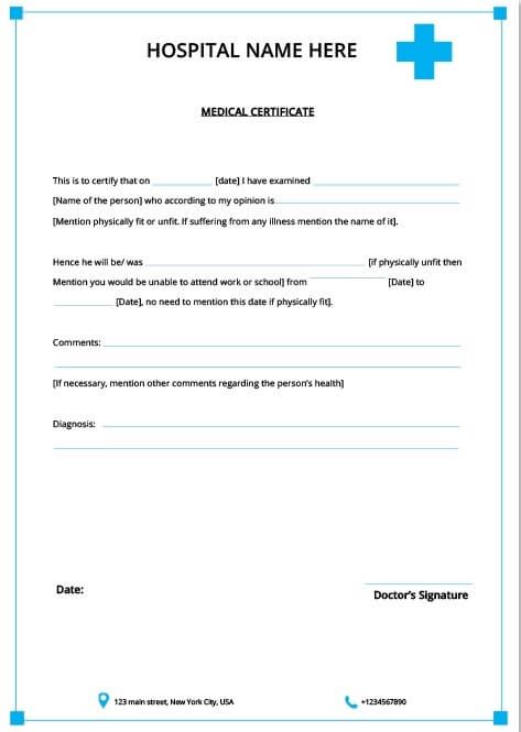 a medical certificate is shown in this image