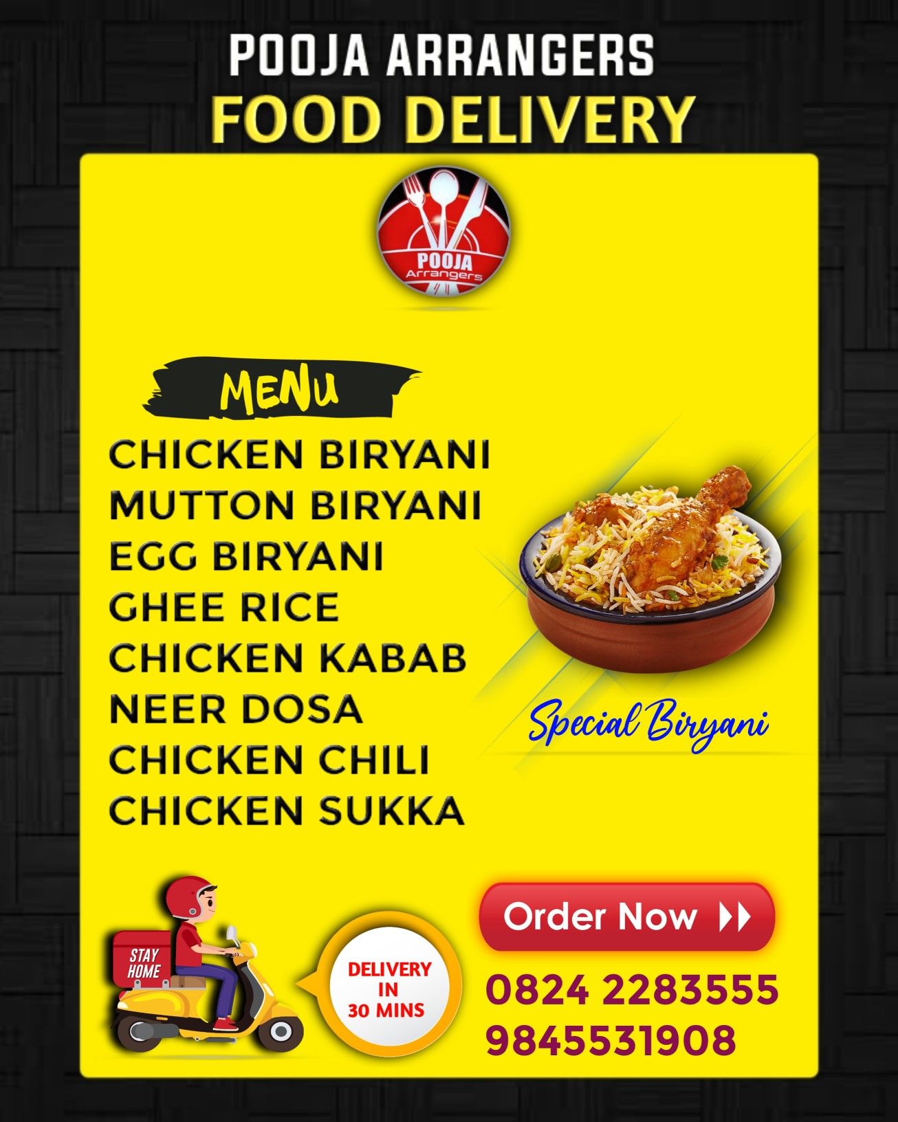 Pooja Arrangers Biryani Chicken Menu Card Design Food