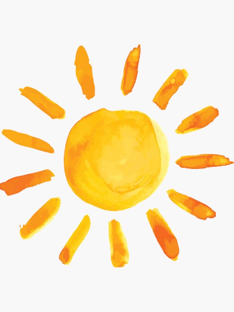 the sun is painted in watercolor on white paper and it appears to be yellow