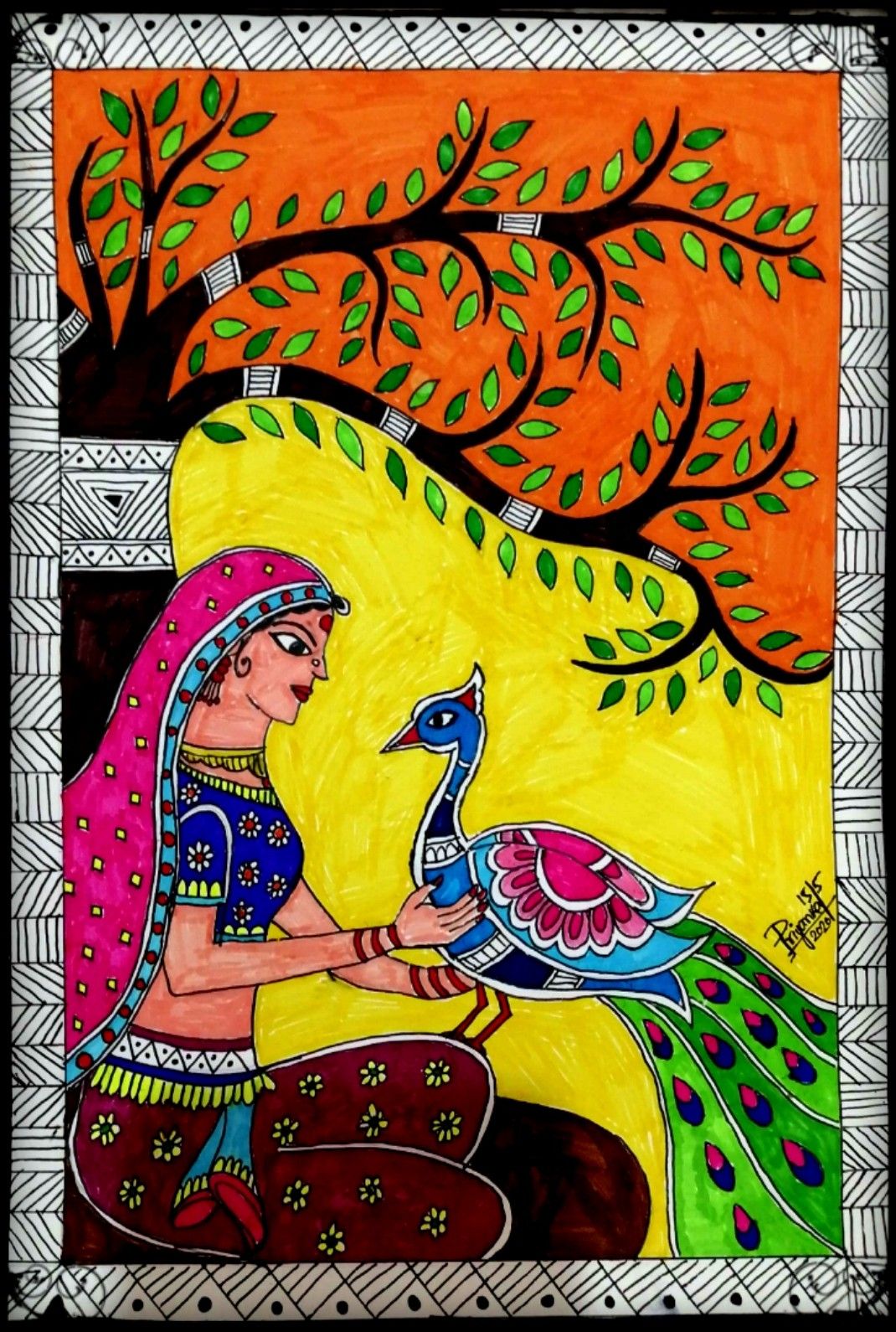 Madhubani painting _Lady with peacock 🦚 | Buddha art painting ...