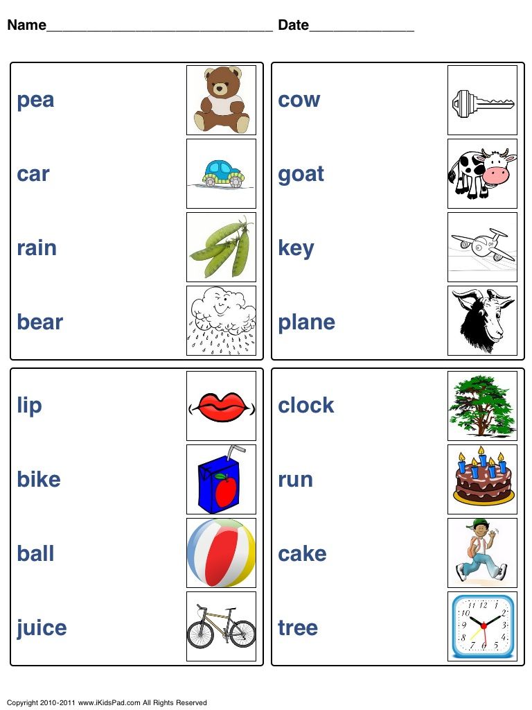 Matching Words With Pictures Worksheets