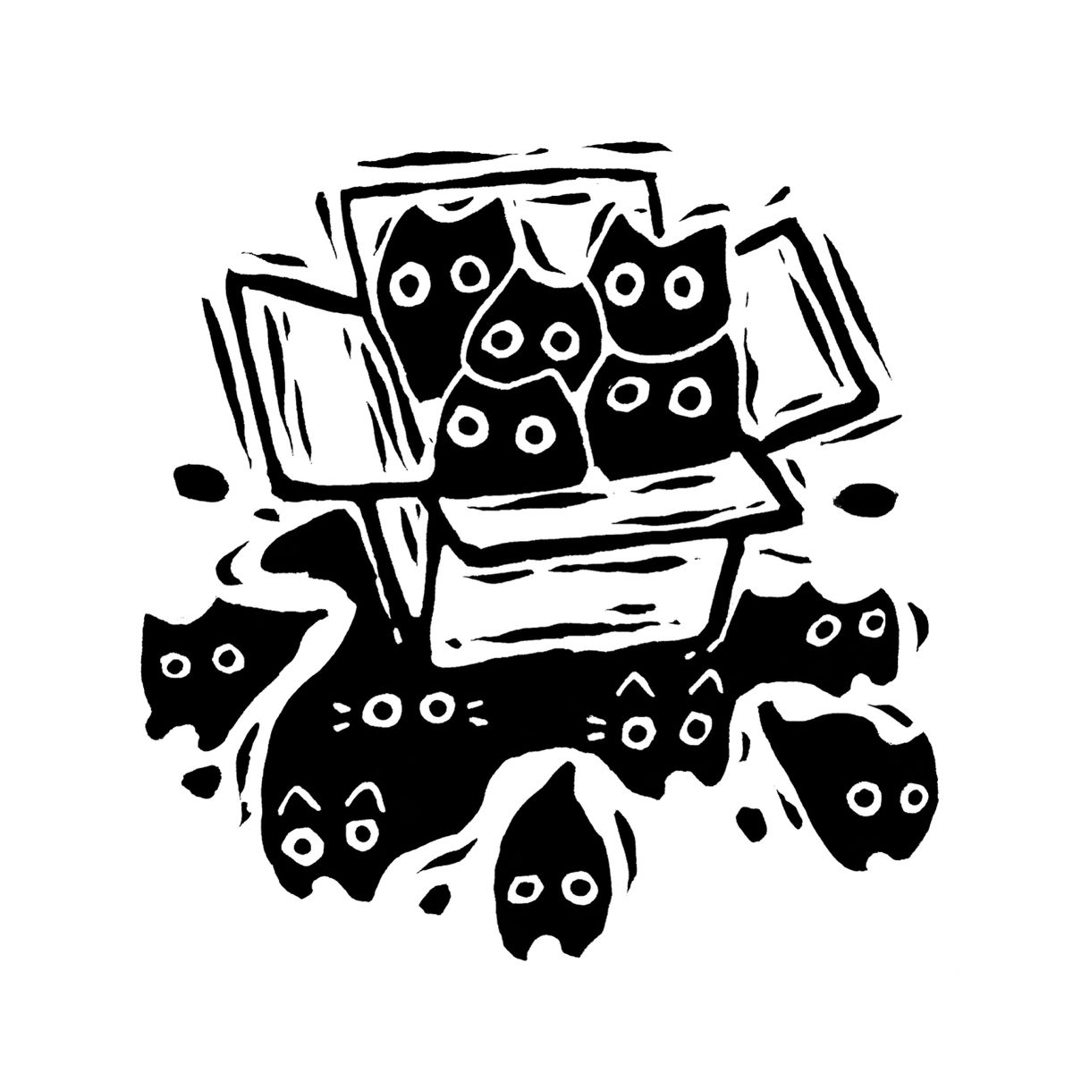 Cats in a Vox in 2024 | Black cat drawing, Linocut art, Cat sketch