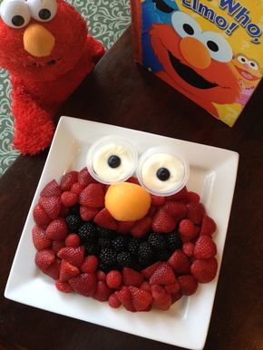 Elmo Fruit Tray - Strawberries, raspberries, blackberries, cantaloupe ...