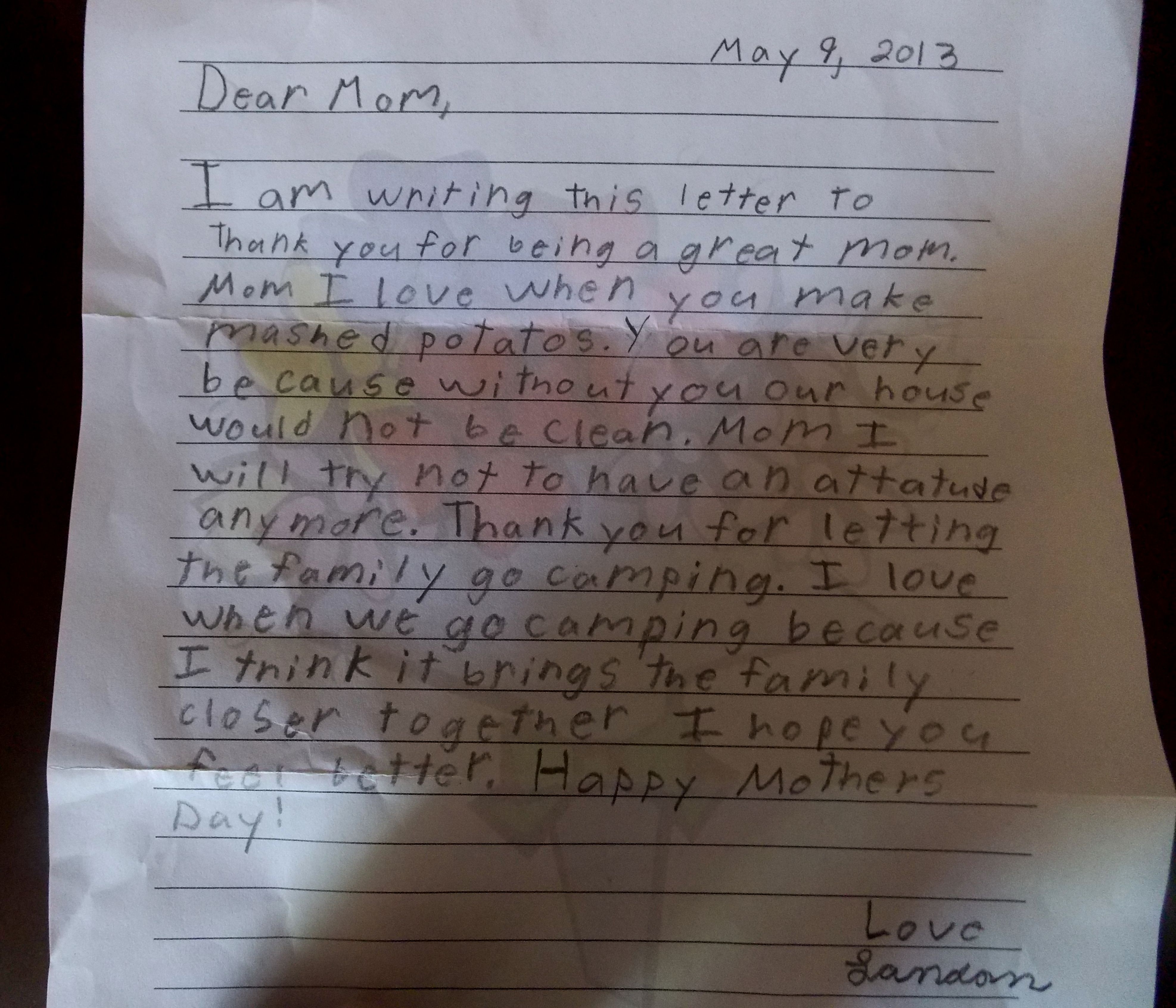 mothers day letter with supporting evidence (main idea = she's the best ...