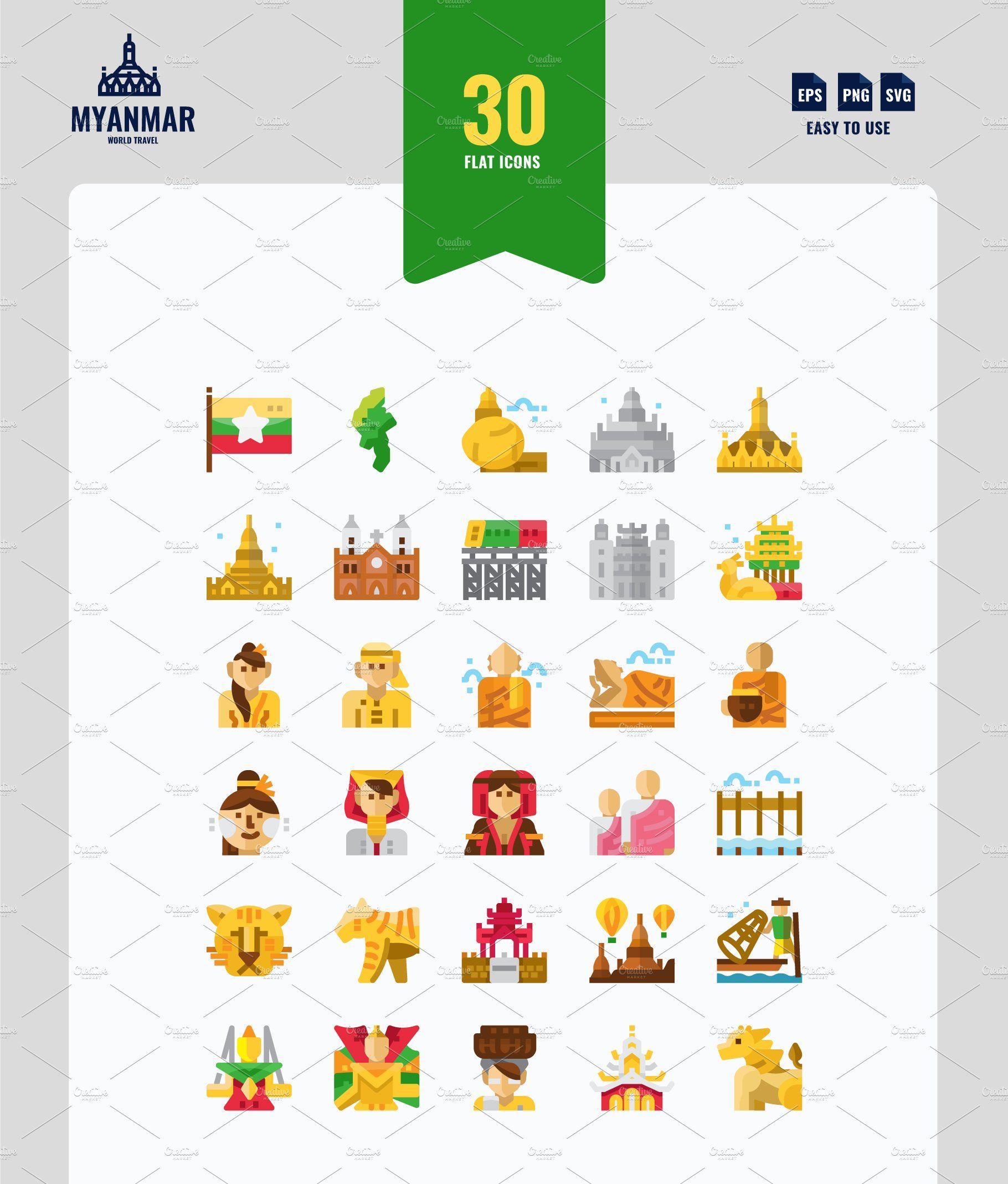 Myanmar 90 Icons by Mangsaabguru on @creativemarket Icon Design, Logo ...